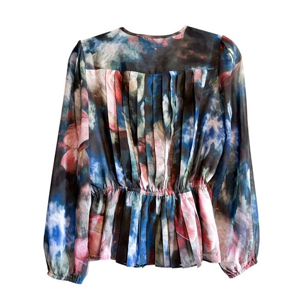 White House Black Market Dreamy Tulip Print Peplum Chiffon Blouse NWT Size S - Picture 3 of 14